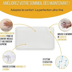 Oreiller extra plat pour personnes qui dorment sur le ventre s 50x30x5,5 taie d'oreiller en bambou INPHYSIO