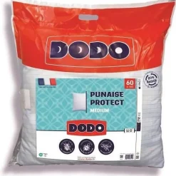 Oreiller médium DODO 60x60 cm - Protection anti punaise, anti acarien - 550 gr - Blanc - Fabriqué en France