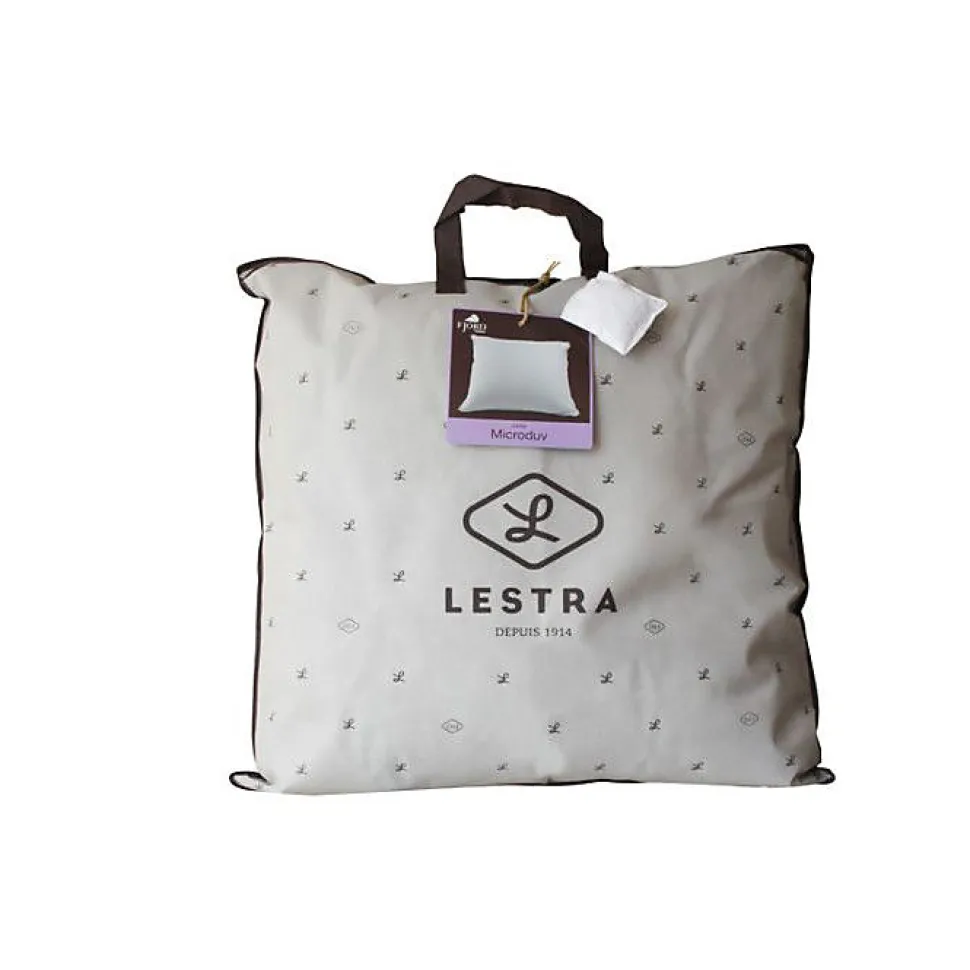 Oreiller "Microduv Fjord" Mi-ferme satinée à carreaux Lestra - Oreiller 65 x 65 cm