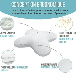 Oreiller papillon rafraîchissant, gel refroidissant, mémoire de forme, 53x43 cm - PURE