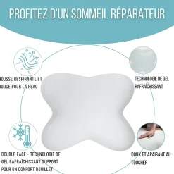 Oreiller papillon rafraîchissant, gel refroidissant, mémoire de forme, 53x43 cm - PURE