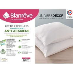 Oreillers Blanrêve Lot de 2 60 x 60 cm Blanc polycoton recyclé