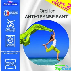 Oreillers Topcool Bleu Calin 60x60 Lot de 2 Blanc