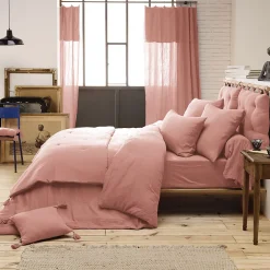 OUREA - Chemin de Lit 90x200cm Capitonné Gaze de Coton Rose Pêche