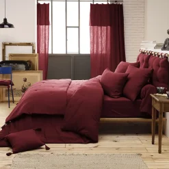 OUREA - Chemin de Lit 90x200cm Capitonné Gaze de Coton Lie de Vin