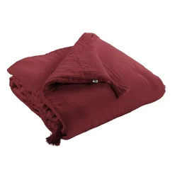 OUREA - Chemin de Lit 90x200cm Capitonné Gaze de Coton Lie de Vin