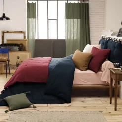 OUREA - Chemin de Lit 90x200cm Capitonné Gaze de Coton Lie de Vin