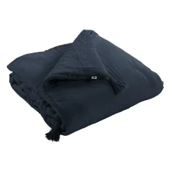 OUREA - Chemin de Lit 90x200cm Capitonné Gaze de Coton Minuit