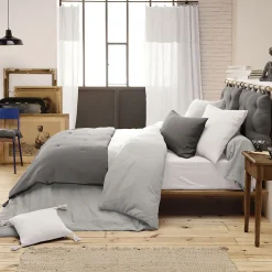 OUREA - Chemin de Lit 90x200cm Capitonné Gaze de Coton Granit