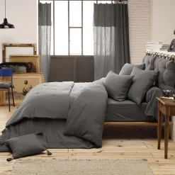 OUREA - Chemin de Lit 90x200cm Capitonné Gaze de Coton Granit