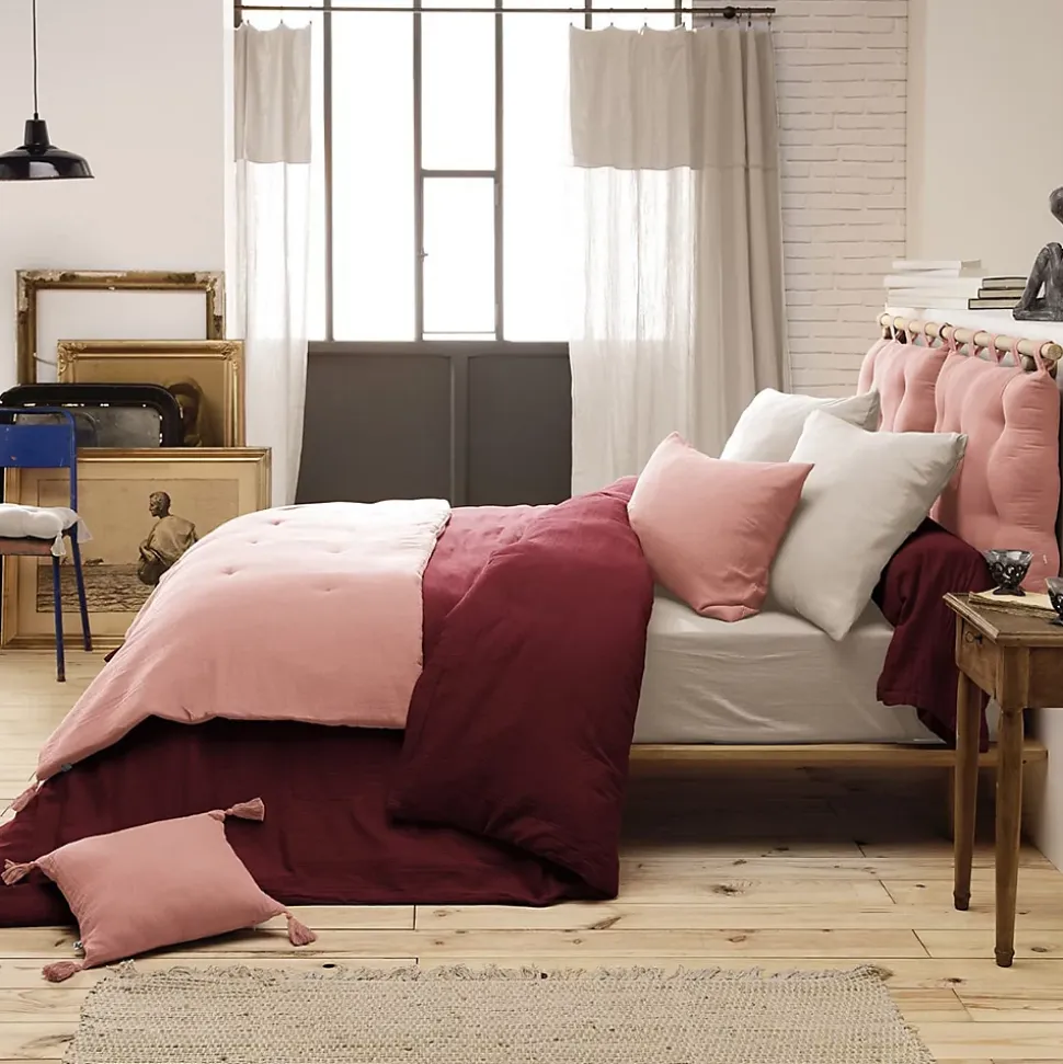 OUREA - Chemin de Lit 90x200cm Capitonné Gaze de Coton Guimauve