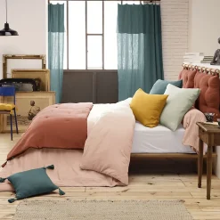 OUREA - Chemin de Lit 90x200cm Capitonné Gaze de Coton Terracotta