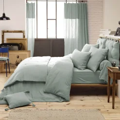 OUREA - Chemin de Lit 90x200cm Capitonné Gaze de Coton Eucalyptus