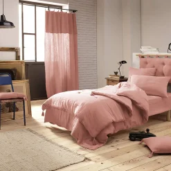 OUREA - Couvre-pied 150x150cm Capitonné Gaze de Coton Rose Pêche