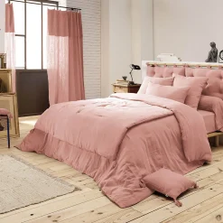 OUREA - Couvre-pied 150x150cm Capitonné Gaze de Coton Rose Pêche