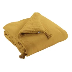 OUREA - Couvre-pied 150x150cm Capitonné Gaze de Coton Safran