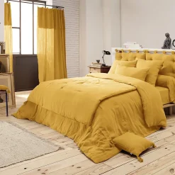 OUREA - Couvre-pied 150x150cm Capitonné Gaze de Coton Safran