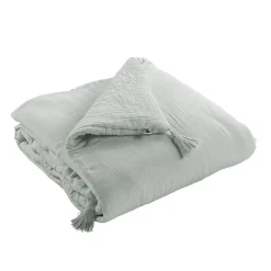 OUREA - Couvre-pied 150x150cm Capitonné Gaze de Coton Eucalyptus