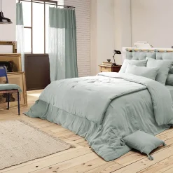 OUREA - Couvre-pied 150x150cm Capitonné Gaze de Coton Eucalyptus