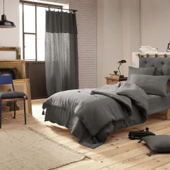 OUREA - Couvre-pied 150x150cm Capitonné Gaze de Coton Granit