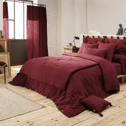 OUREA - Couvre-pied 150x150cm Capitonné Gaze de Coton Lie de Vin