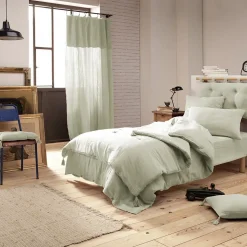 OUREA - Couvre-pied 150x150cm Capitonné Gaze de Coton Vert d'Eau