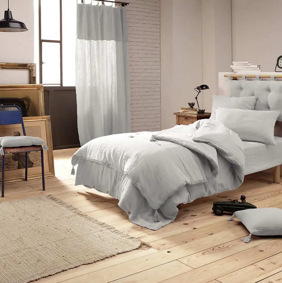 OUREA - Couvre-pied 150x150cm Capitonné Gaze de Coton Nuage