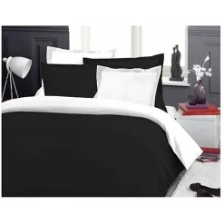 Pack complet 6 pièces Noir/Blanc réversible housse de couette pour lit 140 x 190 cm