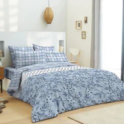 Pack complet housse de couette réversible pour lit 140 x 190 cm Liberty bleu