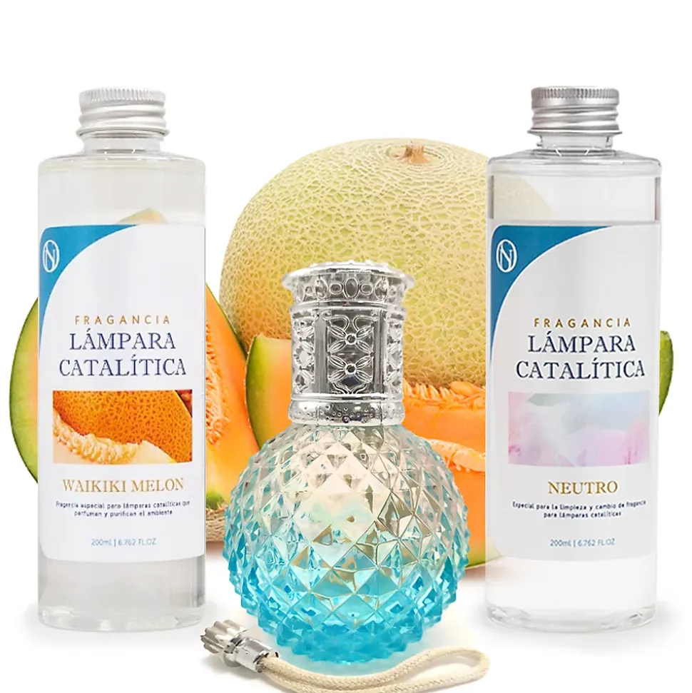 Pack économique Lampe Catalytique Blue Diamonds + Parfum Waikiki Melon (500 ml) + Nettoyant Neutre (200 ml) + Mèche de Rechange