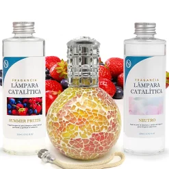 Pack économique Lampe Catalytique Mosaïque Bicolore + Parfum Summer Fruits (200ml) + Nettoyant Neutre (200ml) + Mèche de Rechange