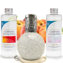 Pack économique Lampe Catalytique Mosaïque Blanc + Parfum Peach Velvet (200 ml) + Nettoyant Neutre (200 ml) + Mèche de Rechange