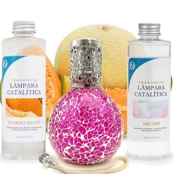 Pack économique Lampe Catalytique Mosaïque Fuchsia + Parfum Waikiki Melon (500 ml) + Nettoyant Neutre (200 ml) + Mèche de Rechange