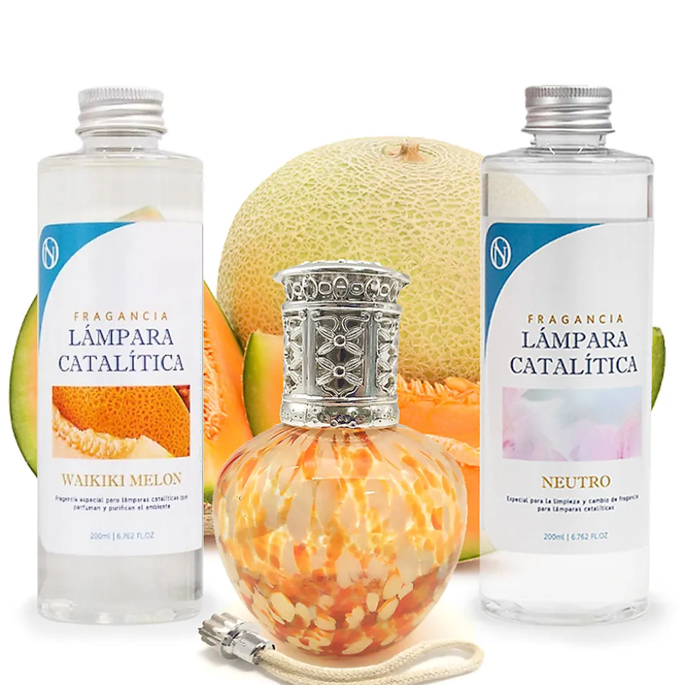 Pack économique Lampe Catalytique Drops Orange + Parfum Waikiki Melon (500 ml) + Nettoyant Neutre (200 ml) + Mèche de Rechange