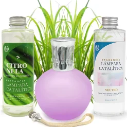 Pack économique Lampe Catalytique Fuchsia Mat + Parfum Citronnelle (500 ml) + Nettoyant Neutre (200 ml) + Mèche de Rechange