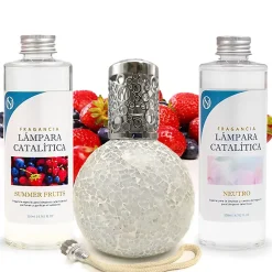 Pack économique Lampe Catalytique Mosaïque Blanc + Parfum Summer Fruits (200 ml) + Nettoyant Neutre (200 ml) + Mèche de Rechange