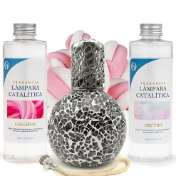 Pack économique Lampe Catalytique Mosaïque Noir + Parfum Lollipop (500 ml) + Nettoyant Neutre (200 ml) + Mèche de Rechange