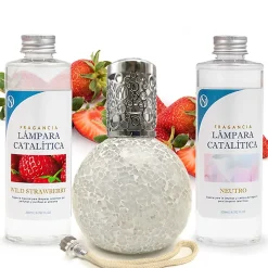 Pack économique Lampe Catalytique Mosaïque Blanc + Parfum Wild Strawberry (500 ml) + Nettoyant Neutre (200 ml) + Mèche Rechange