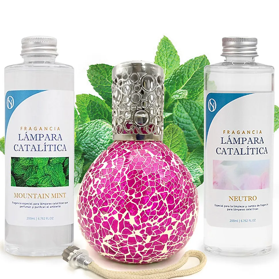 Pack économique Lampe Catalytique Mosaïque Fuchsia + Parfum Mountain Mint (500 ml) + Nettoyant Neutre (200 ml) + Mèche de Rechange