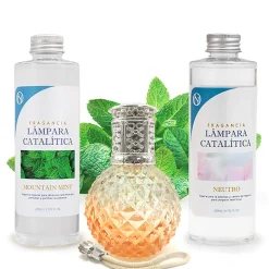 Pack économique Lampe Catalytique Orange Diamonds + Parfum Mountain Mint (200 ml) + Nettoyant Neutre (200 ml) + Mèche de Rechange