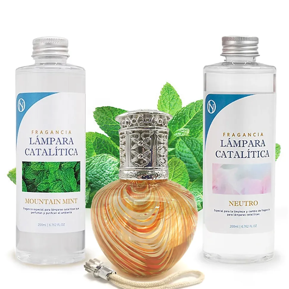 Pack économique Lampe Catalytique Orange Waves + Parfum Mountain Mint (200 ml) + Nettoyant Neutre (200 ml) + Mèche de Rechange
