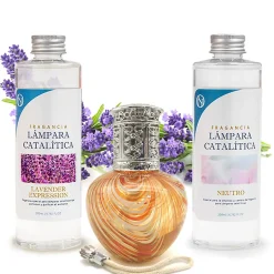 Pack économique Lampe Catalytique Orange Waves + Parfum Lavender Expression (500 ml) + Nettoyant Neutre (200 ml) + Mèche Rechange