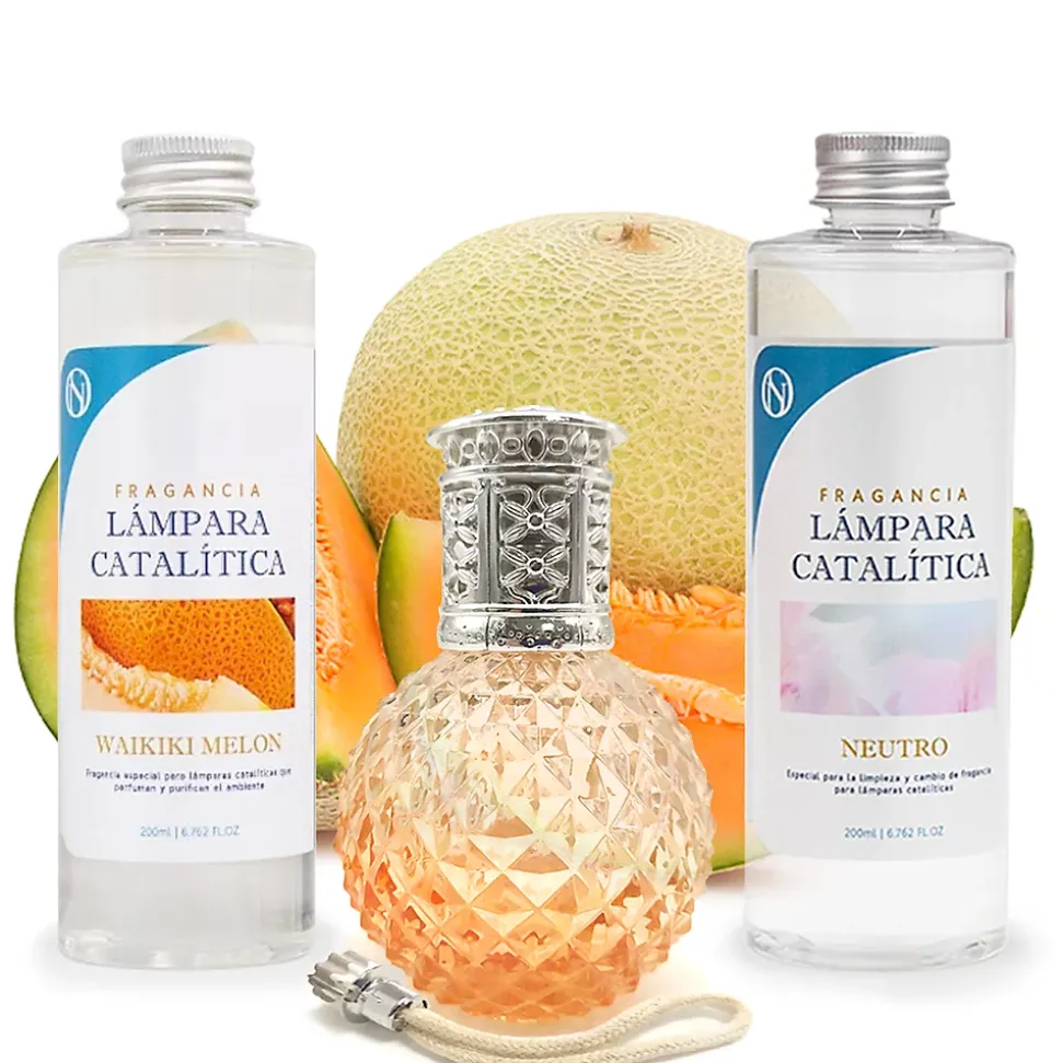 Pack économique Lampe Catalytique Orange Diamonds + Parfum Waikiki Melon (500 ml) + Nettoyant Neutre (200 ml) + Mèche de Rechange