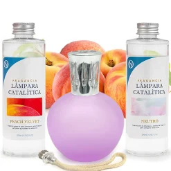 Pack économique Lampe Catalytique Fuchsia Mat + Parfum Peach Velvet (500 ml) + Nettoyant Neutre (200 ml) + Mèche de Rechange