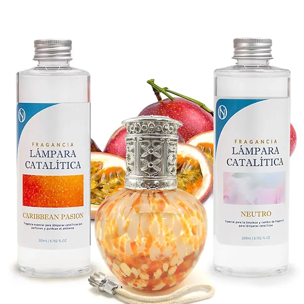 Pack économique Lampe Catalytique Drops Orange + Parfum Caribbean Passion (200 ml) + Nettoyant Neutre (200 ml) + Mèche de Rechange