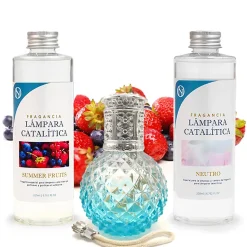 Pack économique Lampe Catalytique Blue Diamonds + Parfum Summer Fruits (200 ml) + Nettoyant Neutre (200 ml) + Mèche de Rechange