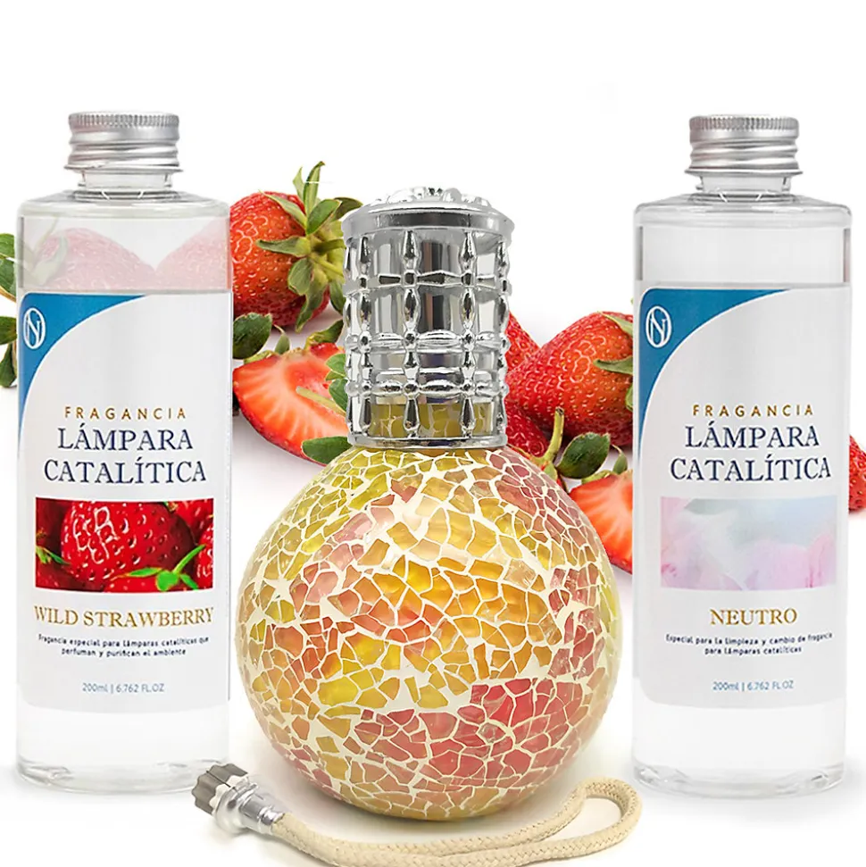 Pack économique Lampe Catalytique Mosaïque Bicolore + Parfum Wild Strawberry (500 ml) + Nettoyant Neutre (200 ml) + Mèche Rechange