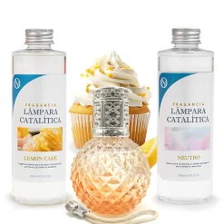 Pack économique Lampe Catalytique Orange Diamonds + Parfum Lemon Cake (500 ml) + Nettoyant Neutre (200 ml) + Mèche de Rechange