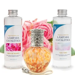 Pack économique Lampe Catalytique Drops Orange + Parfum Bed of Roses (200 ml) + Nettoyant Neutre (200 ml) + Mèche de Rechange