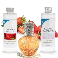 Pack économique Lampe Catalytique Drops Orange + Parfum Wild Strawberry (200 ml) + Nettoyant Neutre (200 ml) + Mèche de Rechange